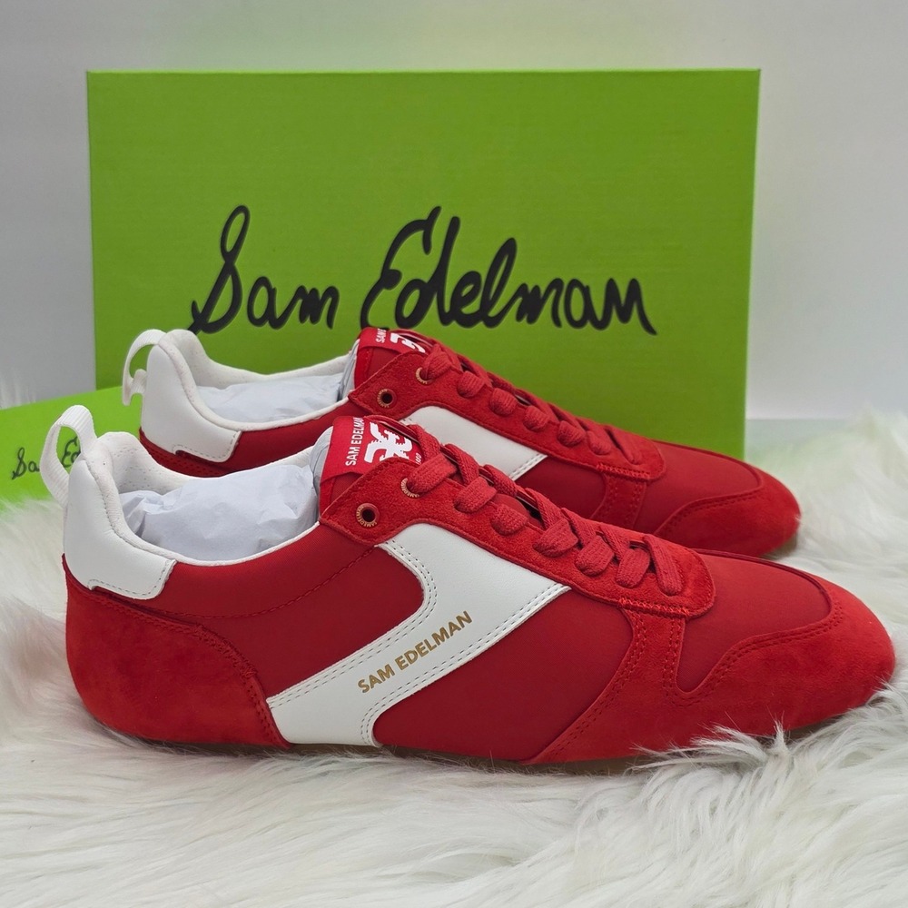 Sam Edelman Zaria Sneaker Women 8.5 Red White New Suede Retro Low Top J5261M2901